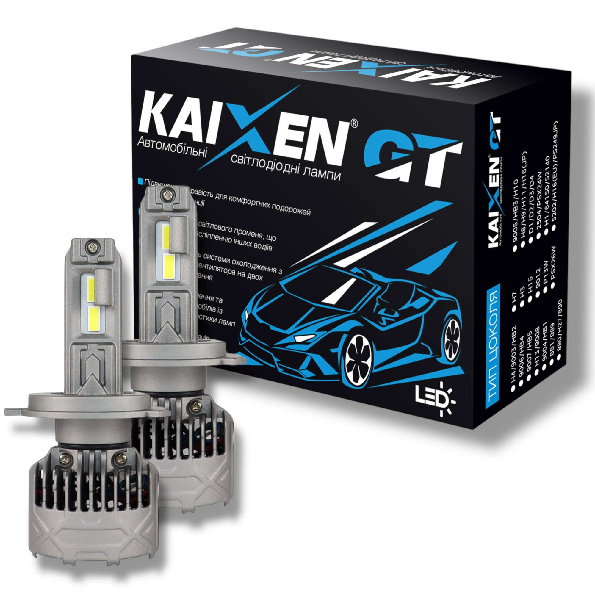 Світлодіодні лампи KAIXEN GT2 H4 (75W-6000K-CAN BUS READY)