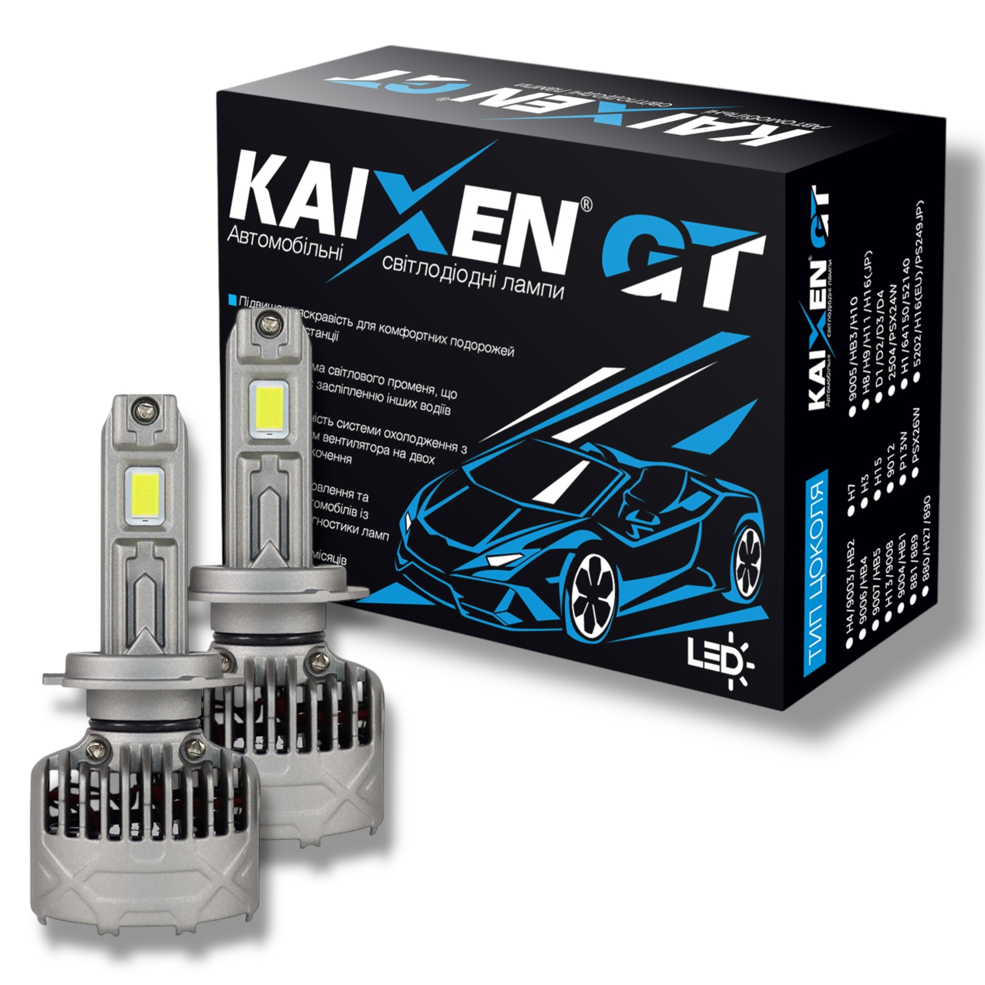 Світлодіодні лампи KAIXEN GT2 H7 (75W-6000K-CAN BUS READY)