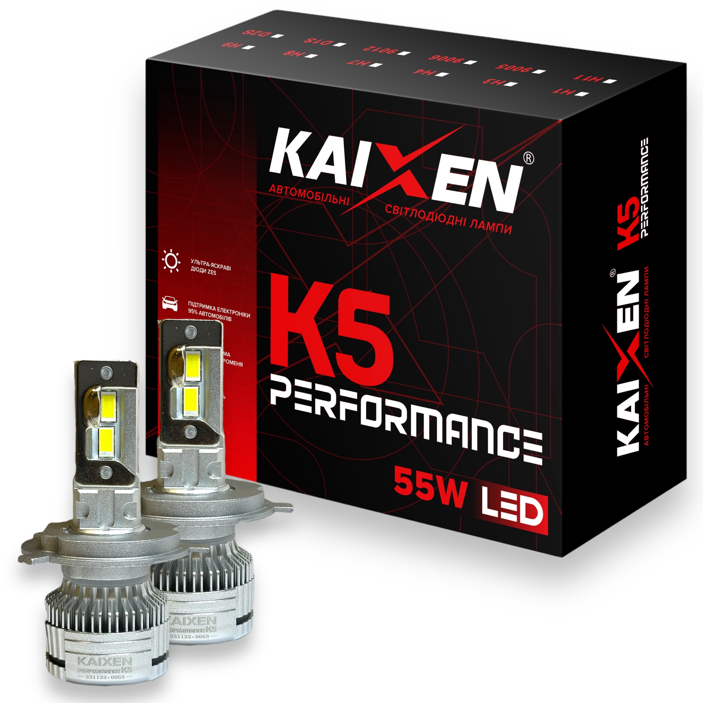 Автомобільні лампи LED H4 6000K 55W CAN BUS KAIXEN K5