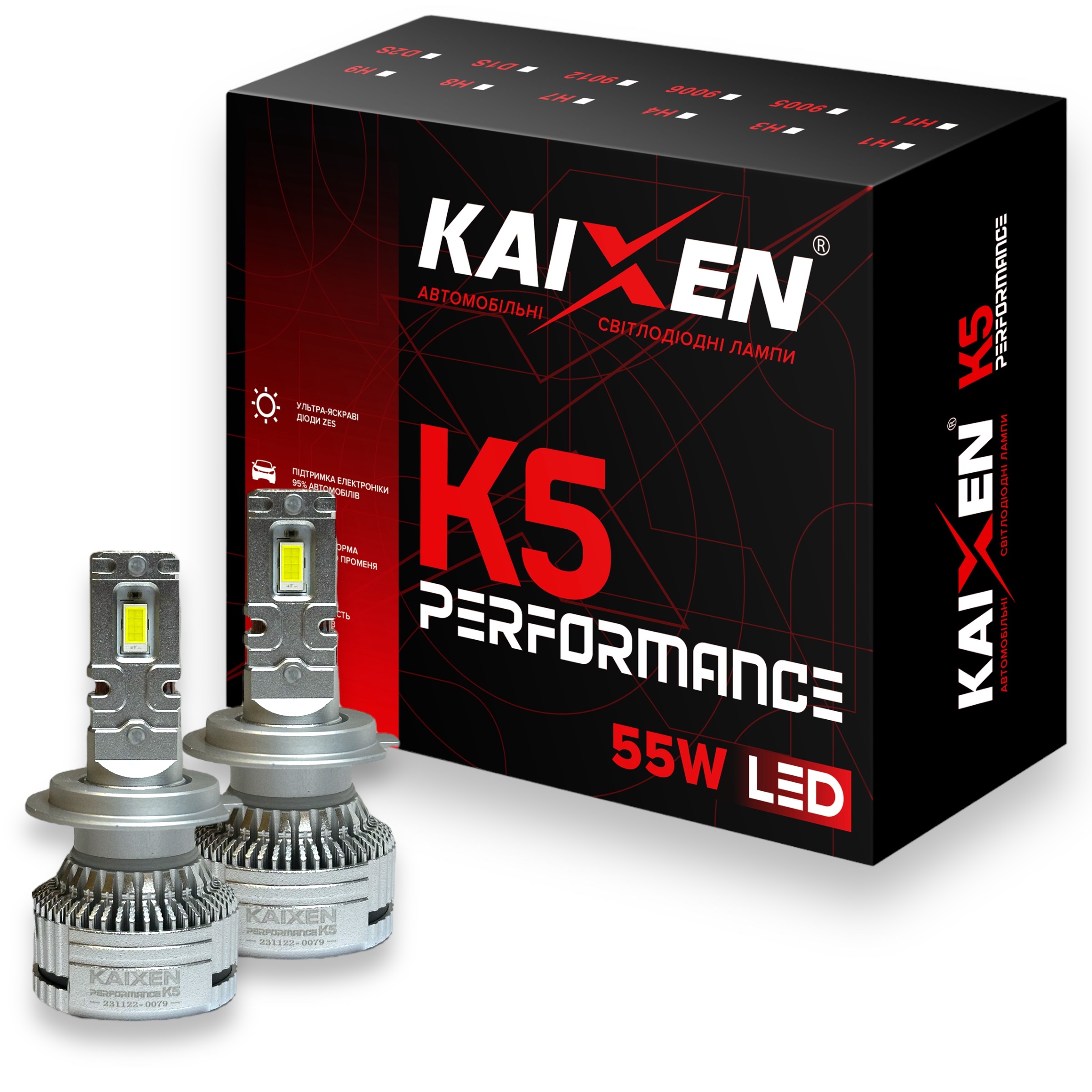 Автомобільні лампи LED H7 6000K 55W CAN BUS KAIXEN K5